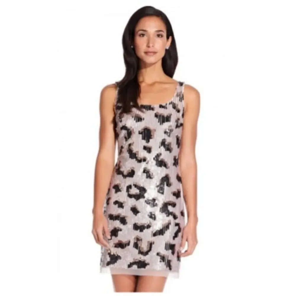 NWT Adrianna Papell sequin leopard print dress blush‎ sz 12